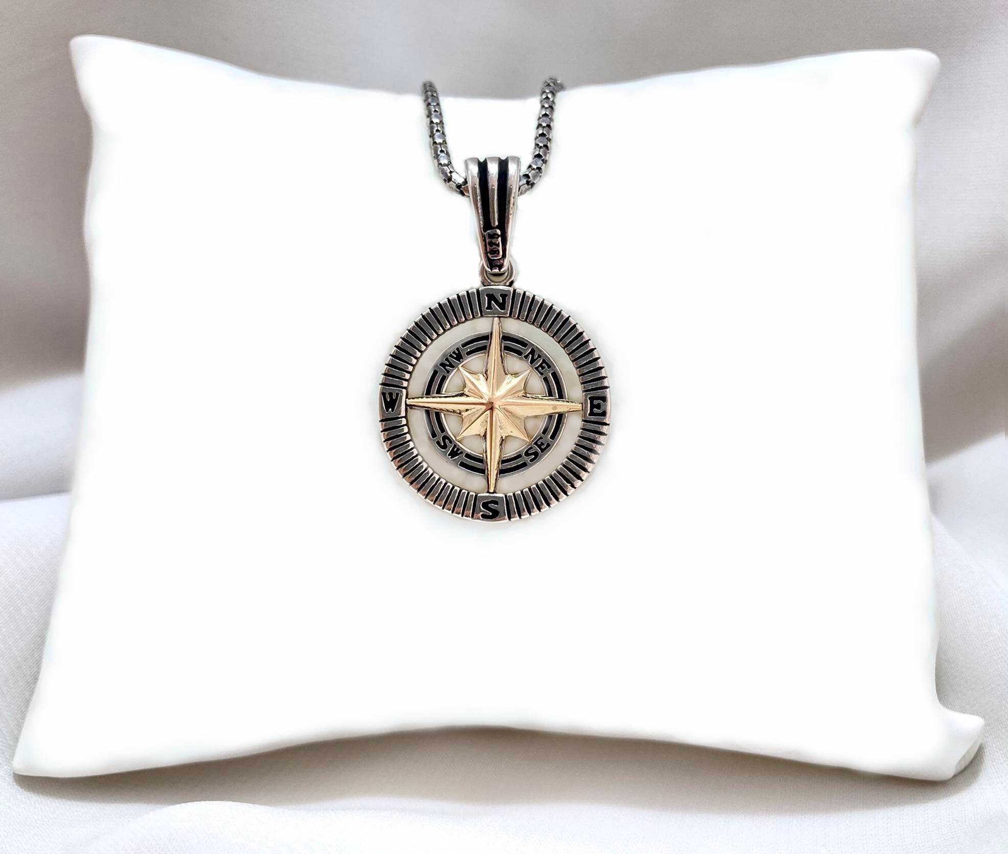 Silver Engravable Compass Silver Engraved Compass Necklace, Men's Compass Necklace, Unisex ...