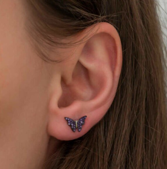 Purple butterfly stud sales earrings