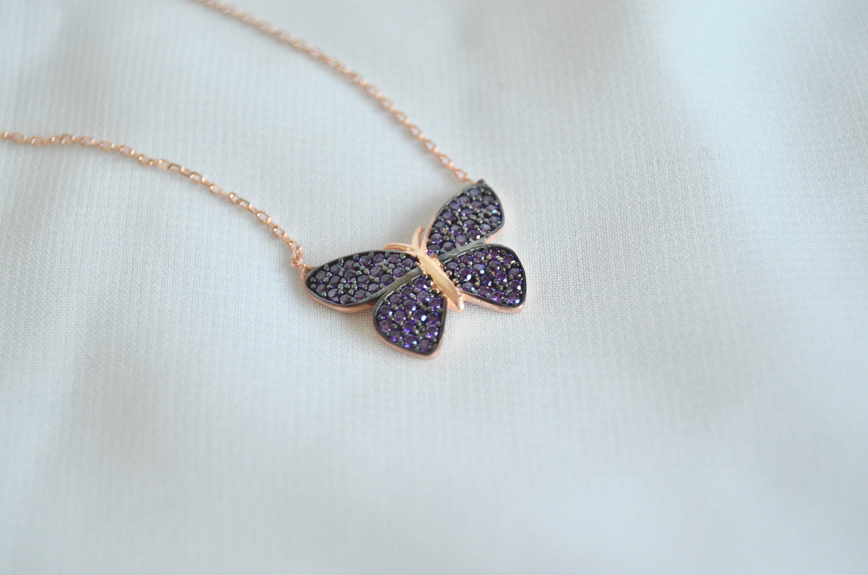 TseenYi Collana Girocollo Farfalla Viola Collana Ciondolo Farfalla Argento Piccola Collana Farfalla Scintillante Cz Cristallo Collana Catena Gioielli Per Le Donne Ragazze Regali