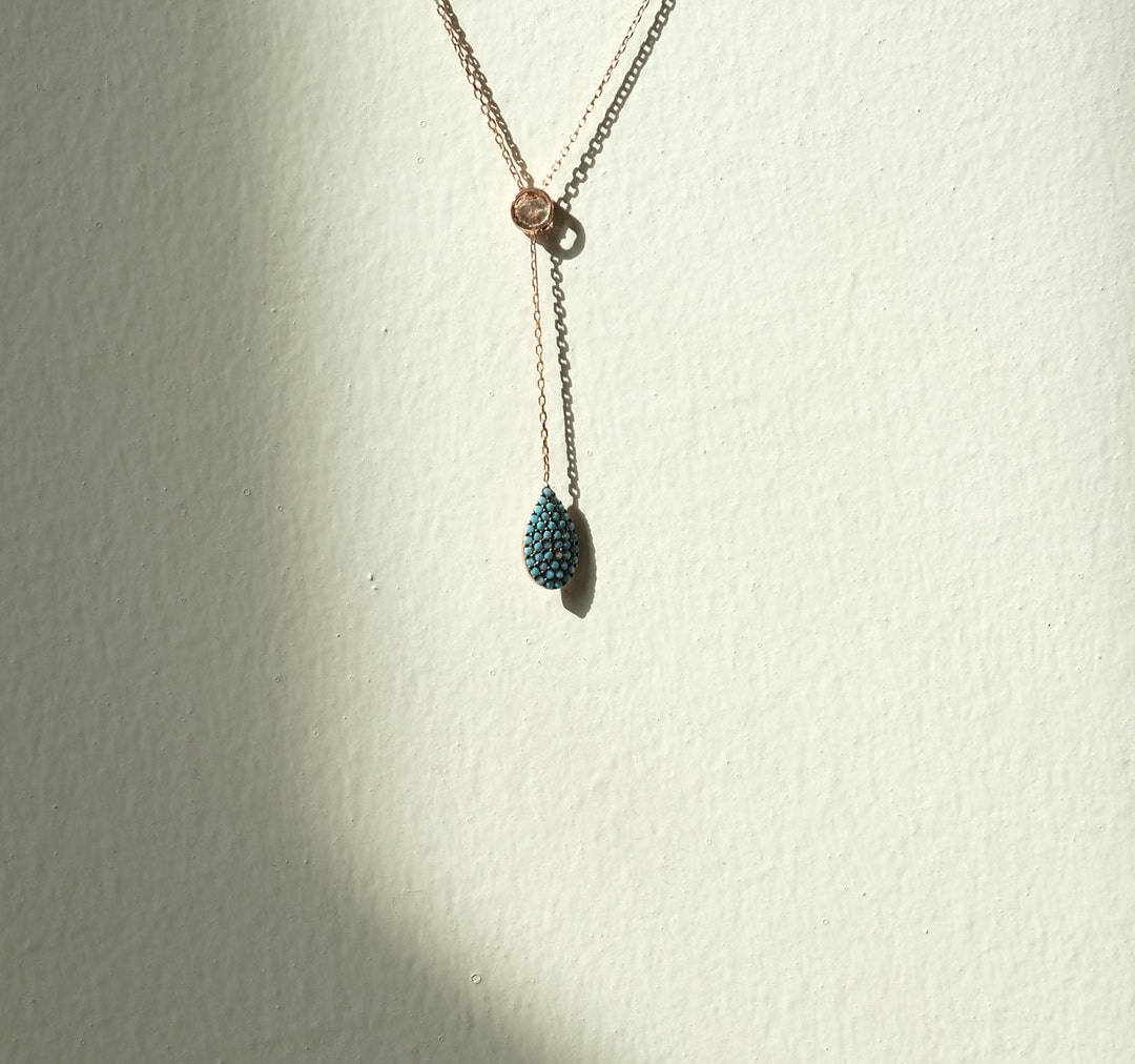 Collana in opale blu: argento sterling 925, pietra preziosa a forma di pera, regolabile - Italia