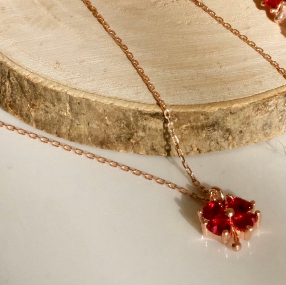 Silver Four Leaf Clover Jewelry, Red Clover Stud Necklace