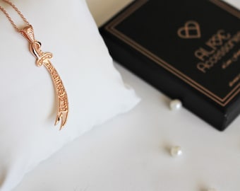 Rose Gold Zulfiqar Sword Necklace For Woman, Silver Zulfiqar Pendant, 925K Silver Islamic Sword Necklace, Islamic Jewelry For Women
