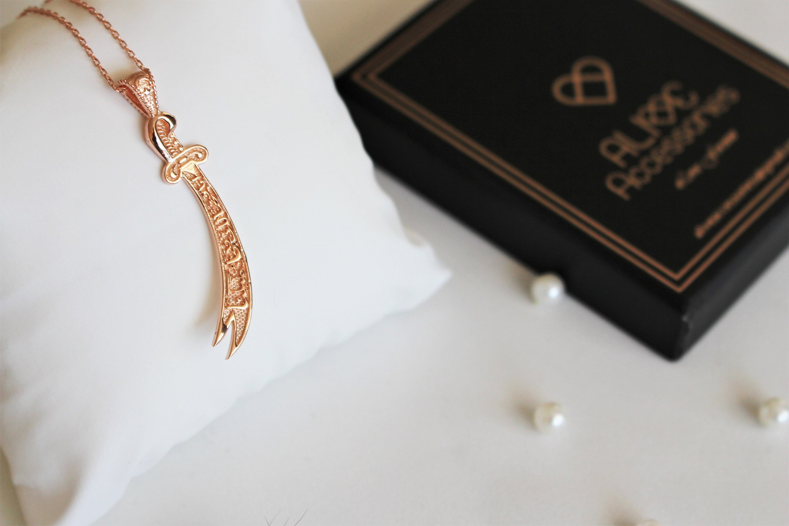 Rose Gold Zulfiqar Sword Necklace for Woman, Silver Zulfiqar