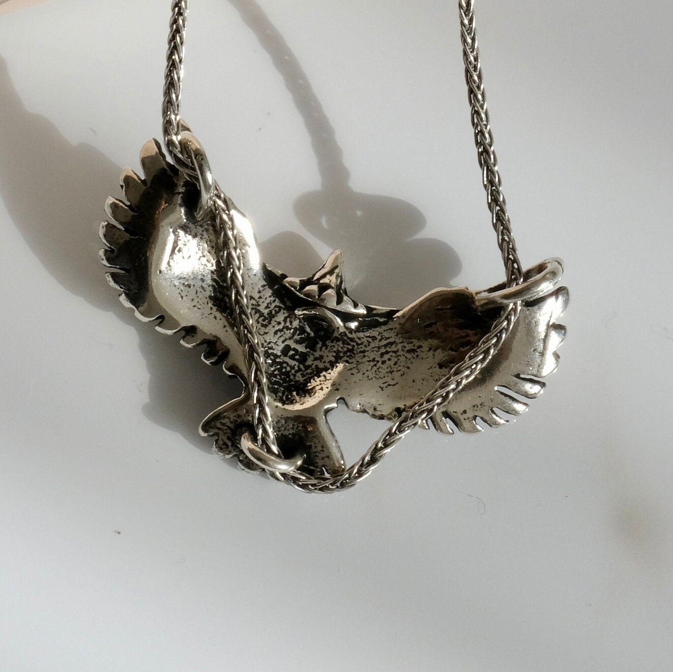 925K Silver Sterling Eagle Necklace, Open Wings Eagle Necklace