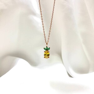Silver Pineapple Necklace, Rose Gold Plated Fruit Necklace, Fruit Necklace, Gift for Her, Pineapple Necklace, 925 Sterling Silver