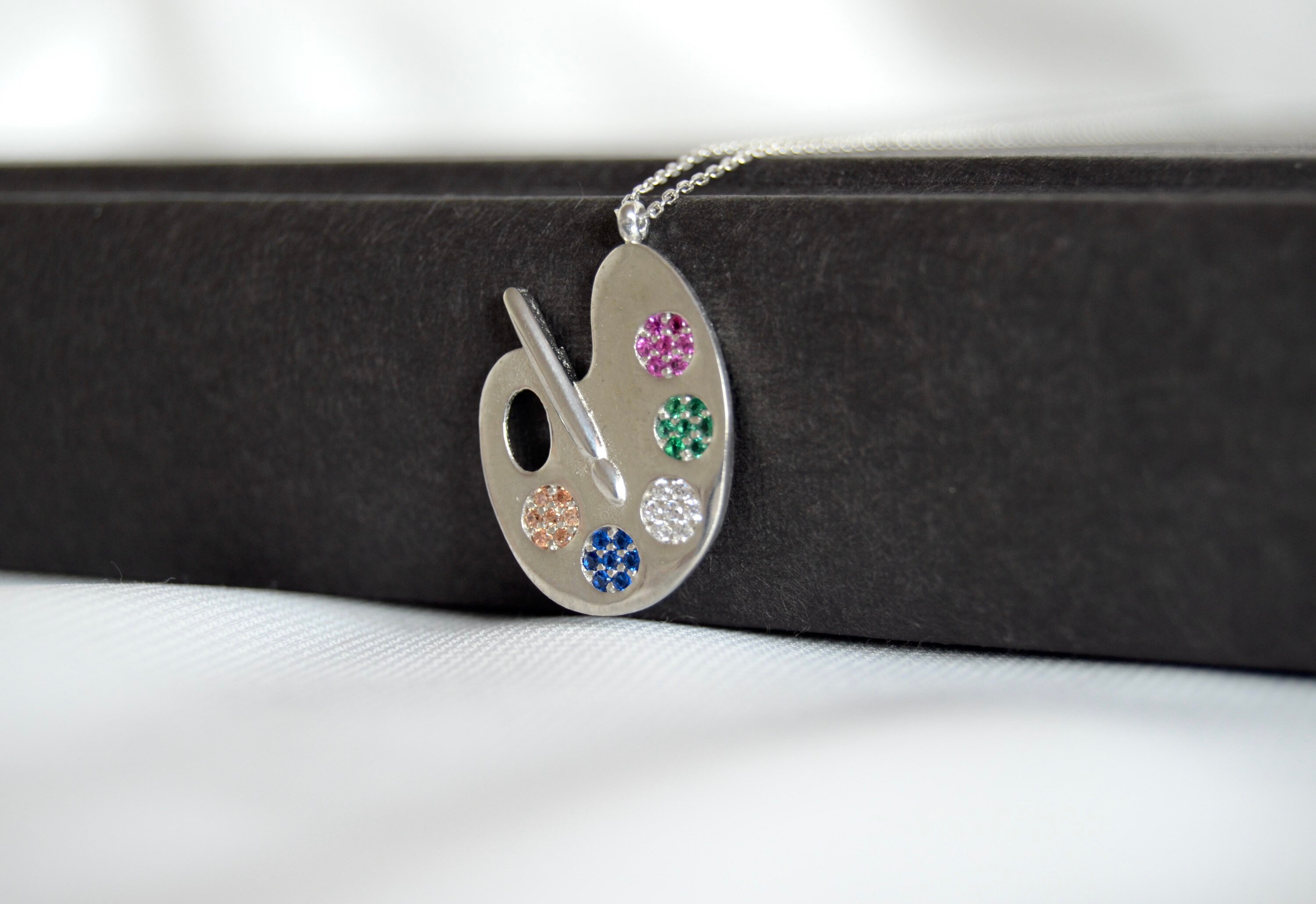 Silver Paint Palette Necklace, Artist Palette Necklace