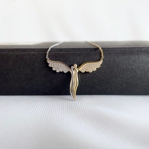 Silver Angels Neklace, Two Colored Angels Necklace For Women, Silver Angel Necklace, Silver and Gold Angels Necklace, Angel Necklace For Mom