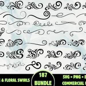 187 Vintage Floral Swirl Bundle, Botanical Flourish SVG, Antique Decorative Elements, Wedding Text Divider Cricut, Leafy Filigree EPS PNG