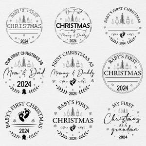 Pacchetto di ornamenti in formato SVG per il primo Natale 2024, Pacchetto di ornamenti in formato SVG per il nostro primo Natale 2024, Ornamento natalizio in formato SVG per matrimonio, Primo Natale rotondo