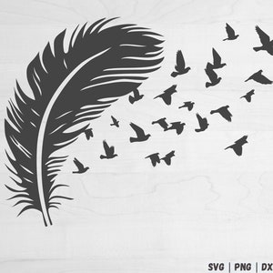 Feather With Bird SVG, Birds of a Feather SVG, Feather SVG Bird Clip Art, Feather Clipart Bird Lover Svg Silhouette Cameo Cricut Cut File