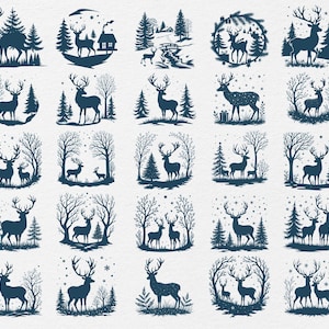 Lot de décorations de Noël Svg, scène de Noël Svg, décorations de Noël, décoration de Noël cerf Svg, joyeux Noël Svg, Svg Noël