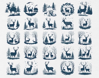 Paquete de adornos navideños SVG, escena navideña SVG, decoraciones navideñas, adorno de ciervo navideño SVG, Feliz Navidad SVG, Navidad SVG