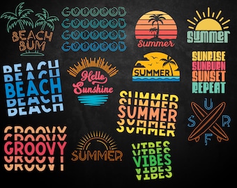 Lot de 16 modèles d'été, Svg de plage, chemise d'été, Svg de Bonjour été, clipart été, fichiers coupés d'été, vacances Svg, Cricut