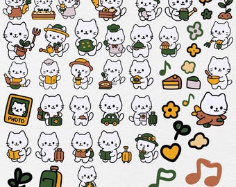 Pakiet clipartów Kawaii Kitty, pliki do cięcia SVG PNG z rysunkowym kotem