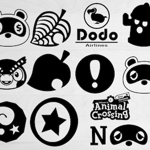12 Animal Crossing Bundle  Svg, Png, Dxf, Eps. Digitale Datei. Silhouette Schwarz-Weiß-Farbe SVG-Pack - Nook svg. Neue Horizonte svg