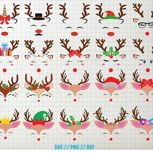 Reindeer Face SVG Bundle, Reindeer SVG, Reindeer Clipart, Cute Reindeer SVG, Rudolph svg, Christmas Reindeer Svg, Christmas Clipart svg png