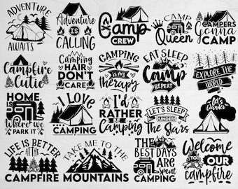 Archivos de corte SVG de paquete de camping, citas divertidas de camping en SVG, frases de camping en SVG, vida de campamento en SVG, silueta de camping, archivos de corte de camping, descarga instantánea