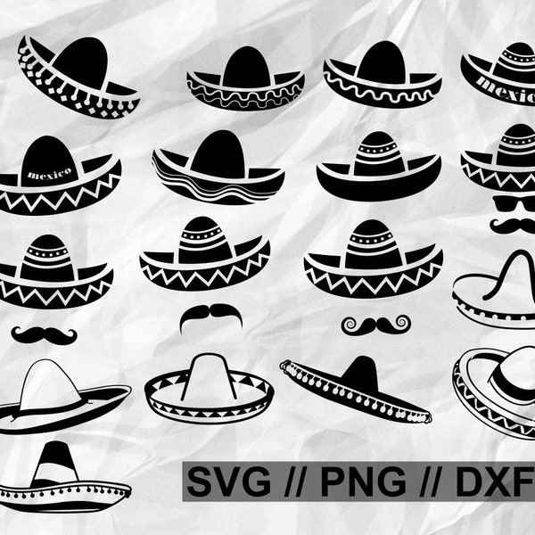 Sombrero SVG Bundle, Sombrero SVG, Sombrero Clipart, Fiesta svg, Sombrero Silhouette Cricut, Fiesta Cut File, Mustache Sombrero svg