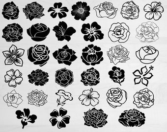 Flower Bundle Svg, Flowers Svg, Flower Clipart, Floral Bundle Svg, Floral Svg, Rose Svg, Roses Svg, Flower Cricut And Silhouette | svg | png