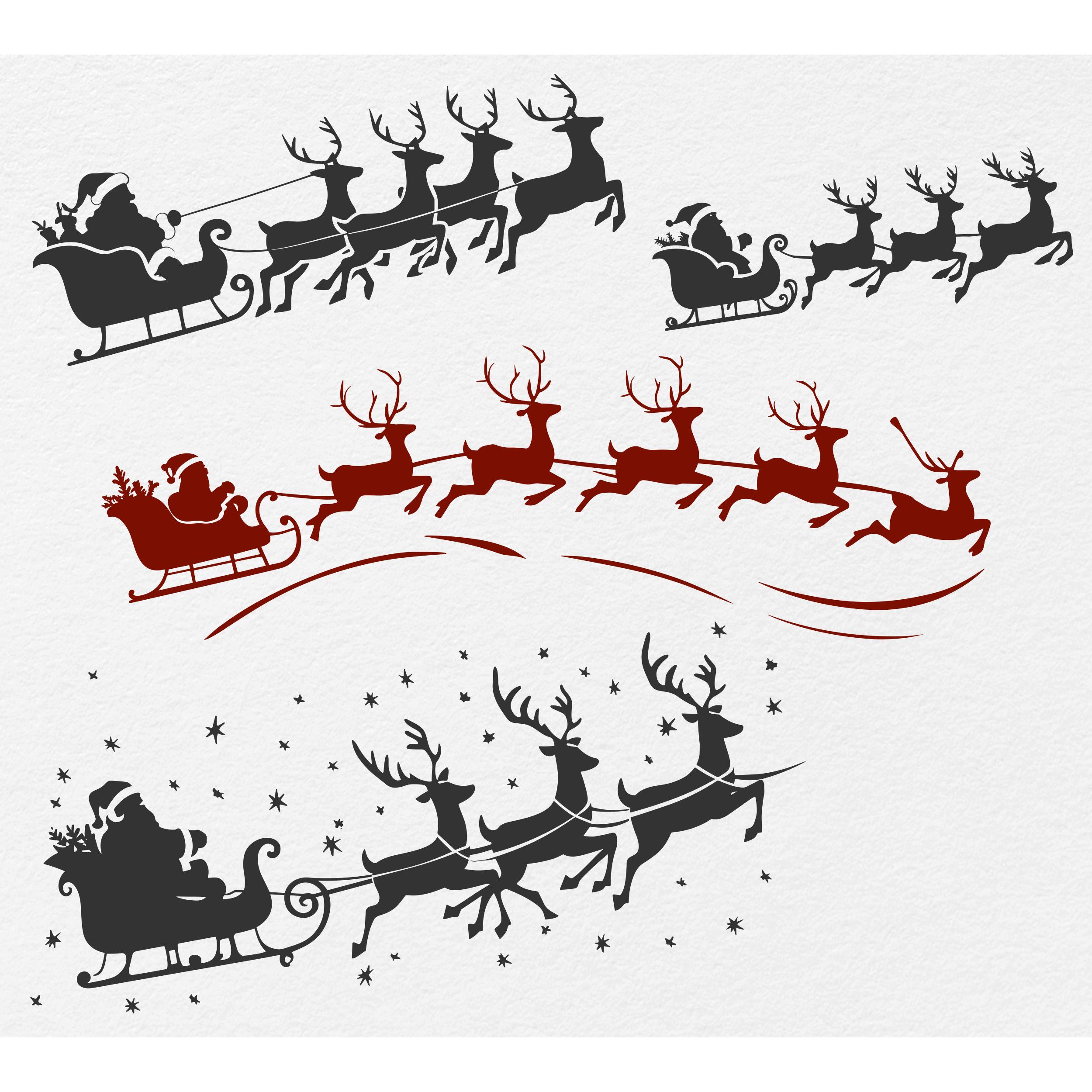 Santa Sleigh and Reindeer Svg Png Bundle, Santa Sleigh Svg, Reindeer ...