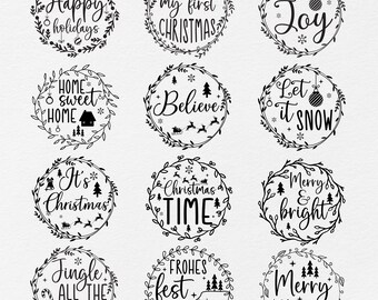 Christmas Ornament Svg Bundle Hand Lettered Svg, Round Christmas Ornament Svg, Christmas Svg, Believe Svg, First Christmas Svg, Joy Svg