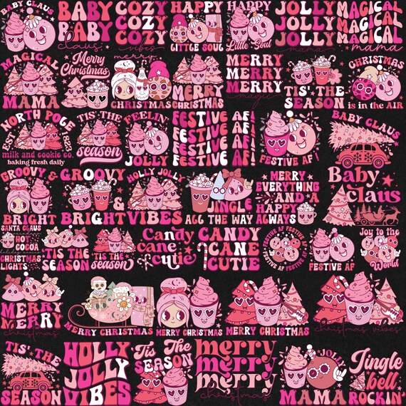 Retro Christmas Sublimation Designs, Pink Retro Christmas Png Svg.