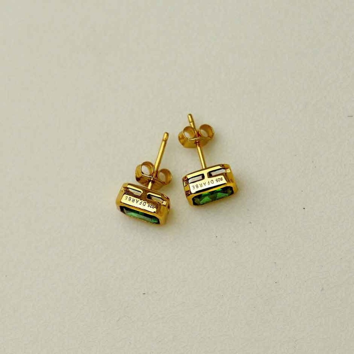 Green Crystal Gold Stud Earrings Etsy UK
