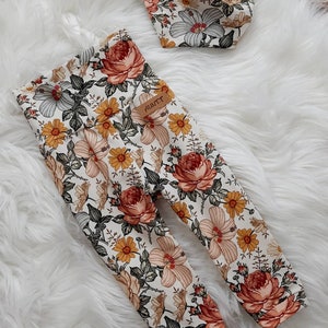 Leggings baby toddler cotton jersey retro flowers alternatively with scarf 56 - 122