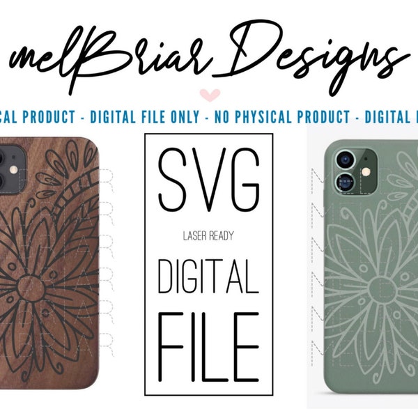 DIGITAL Phone Case Laser File -  Hand-drawn Floral SVG Design for Engraving Silicone Phone Case