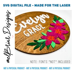 DIGITAL Name Round File - Plumeria Flowers - Shaped Floral - Flower Puzzle Shapes - Floral for Quotes - Nursery Round Design