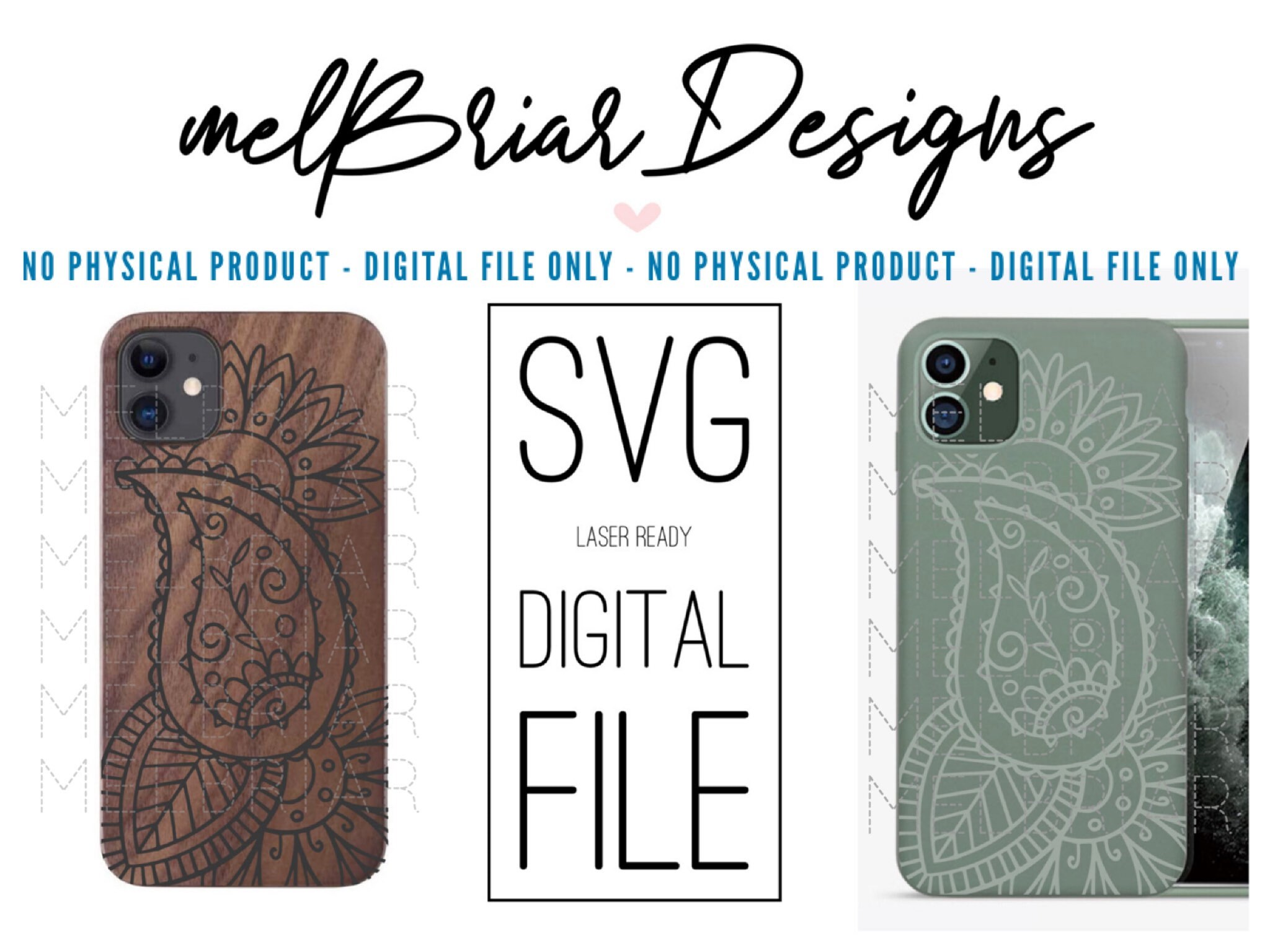 DIGITAL Phone Case Laser File Handdrawn Floral Paisley SVG Design for