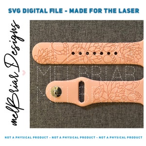 DIGITAL Watchband Laser File - Hand Drawn Lotus Flowers SVG Design for Engraving Silicone Watchbands