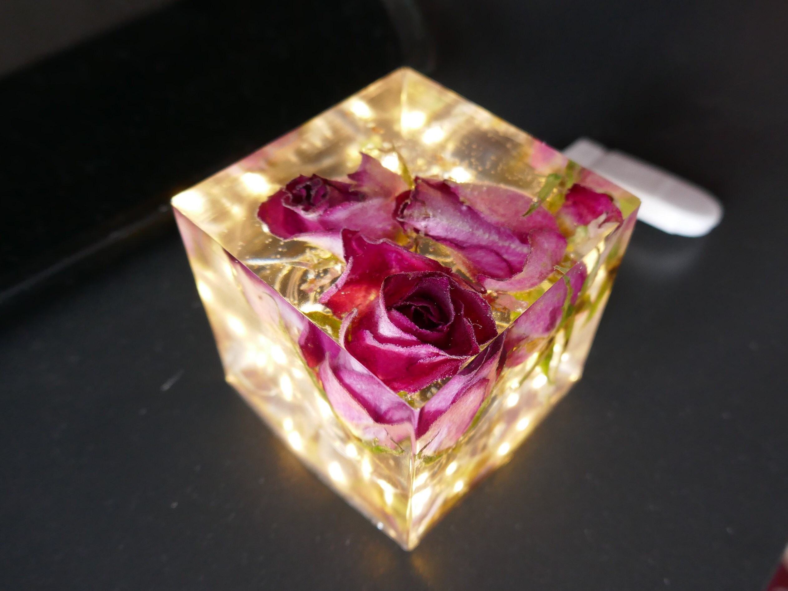 Pink Roses in Resin Cube Wedding gift Engagement flower Etsy