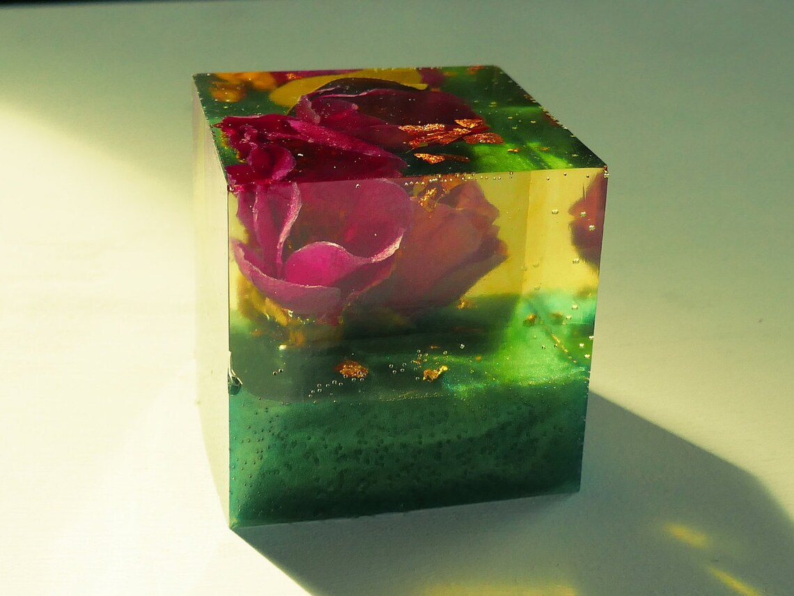 Resin flower cube handmade flower paperweight flowers in Etsy
