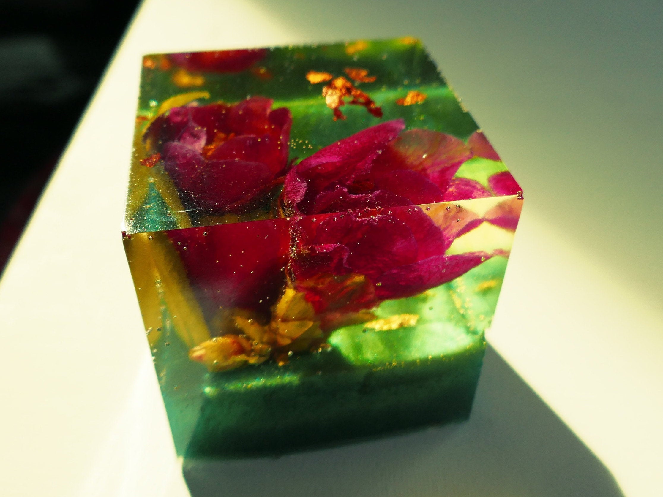 Resin flower cube handmade flower paperweight flowers in Etsy
