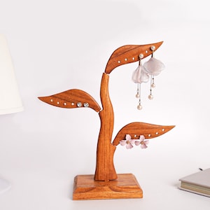 Brown Wooden Jewelry Holder, Personalized, Earring Organizer, Display, Tree, Wooden Ornament, Unique, Wood Carving, Art, Mothers Gift