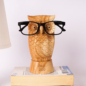 Owl Eyeglass Stand, Glasses Holder, Wooden Bird Sculpture, Sunglasses Organizer, Room Decor, Unique, Gift for Teacher, Christmas Gift