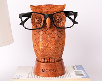 Owl Eyeglasses Stand, Glasses Holder, Wooden Bird Sculpture, Handmade, Sunglasses Organizer, Office Decor, Gift for Her, Birthday Gift