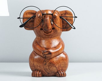 Brown Koala Eyeglasses Stand, Glasses Holder, Wooden Animal Sculpture, Sunglasses Organiser, Bedside Decor, Birthday Gift, Gift for Him
