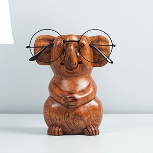 Brown Koala Eyeglass Stand, Glasses Holder, Wooden Animal Sculpture, Sunglasses Organizer, Bedside Decor, Gift for Him, Christmas Gift