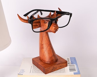 Deer Eyeglasses Holder, Wooden Glasses Stand, Sculpture, Animal Wood Carving, Sunglasses Organiser, Home Decor, Handmade, Grandma Gift