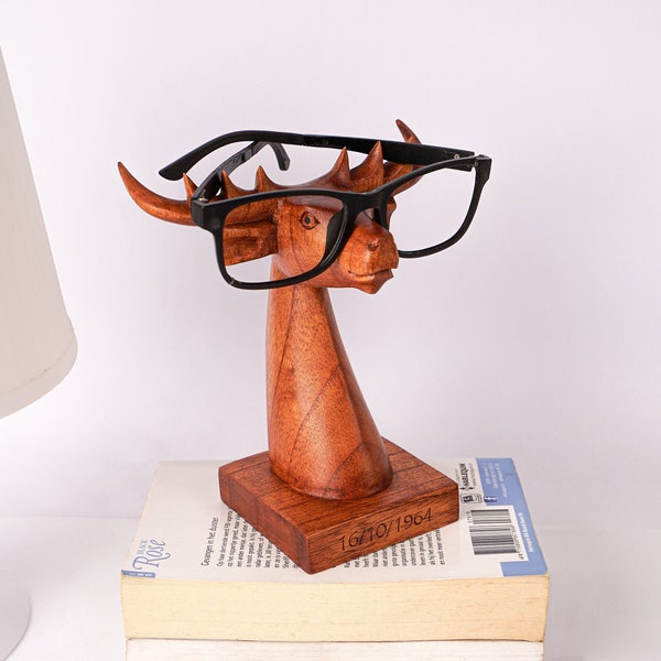 Deer Eyeglasses Holder, Wooden Glasses Stand, Sculpture, Animal Wood Carving, Sunglasses Organiser, Gift for Dad, Thank You Gift, Birthday