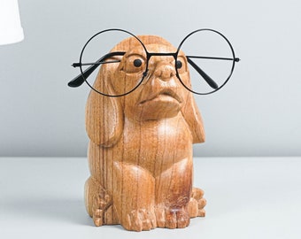 Bulldog Eyeglasses Stand, Dog Glasses Holder, Wooden Animal Sculpture, Sunglasses Organiser, Desk decor, Gift for Dad, Gift for Grandparent