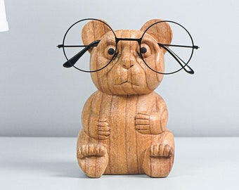 Brillenstandaard in de vorm van een beer, brillenhouder, houten dierensculptuur, antiek, organizer voor zonnebrillen, leeskamer