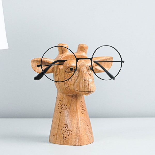Giraffe Eyeglasses Stand, Glasses Holder, Wooden Animal Statue, Hand Carved, Sunglasses Organiser, Handmade, Office Decor, Gift for Sibling