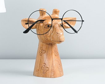 Giraffe Eyeglasses Stand, Glasses Holder, Wooden Animal Statue, Hand Carved, Sunglasses Organiser, Handmade, Office Decor, Gift for Sibling