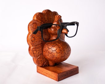 Wooden Peacock Eye Glasses Holder, Personalized Glasses Stand, Sunglasses Organiser, Wood Sculpture, Unique Decor, Gift for Parent