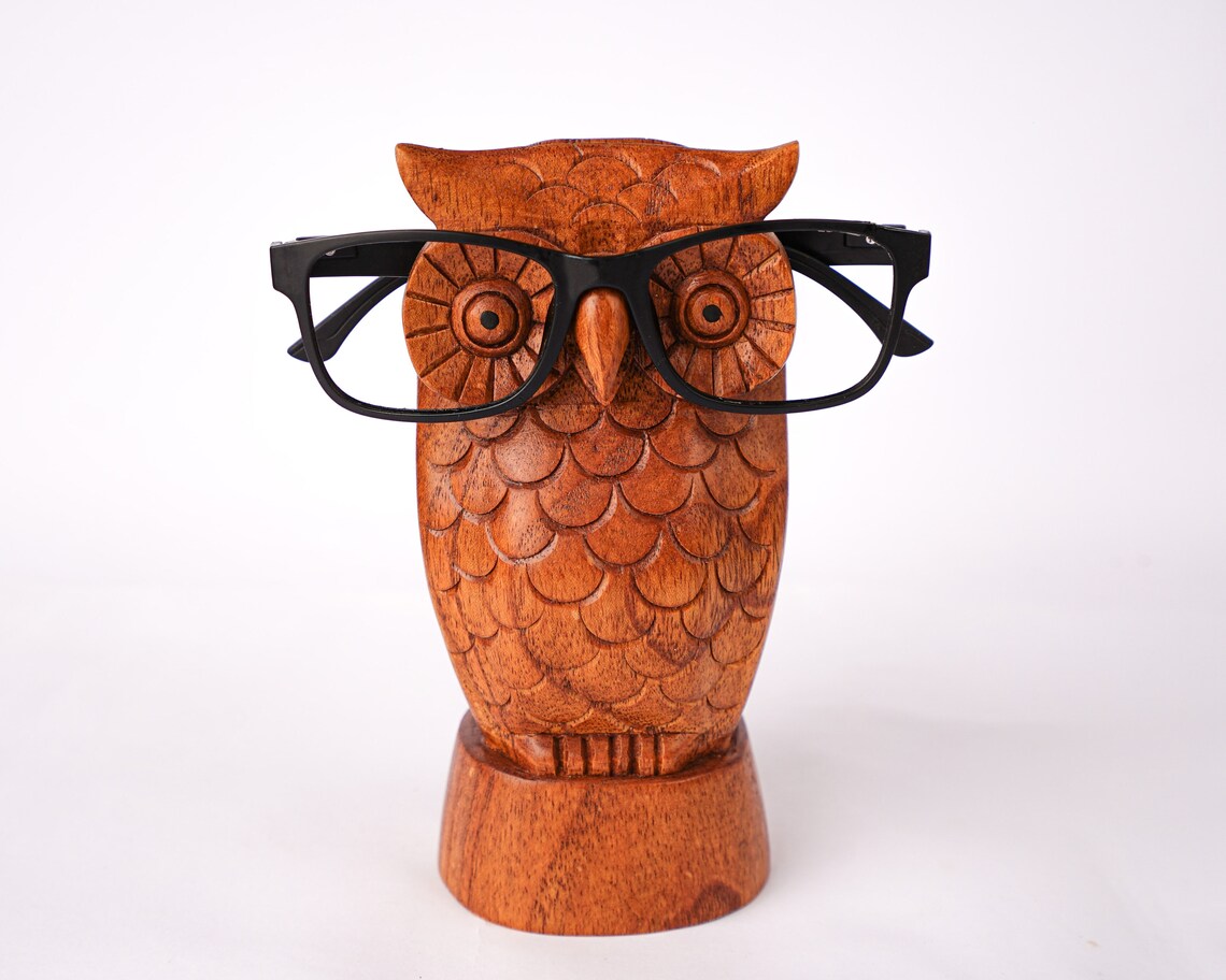 Owl Eyeglasses Stand Glasses Holder Wooden Bird Sculpture Etsy
