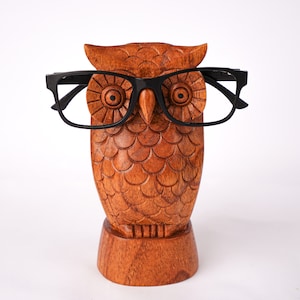 Owl Eyeglasses Stand, Glasses Holder, Wooden Bird Sculpture, Handmade, Sunglasses Organiser, Office Decor, Gift for Mother, Birthday Gift No