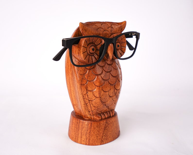 Owl Eyeglasses Stand, Glasses Holder, Wooden Bird Sculpture, Handmade, Sunglasses Organiser, Office Decor, Gift for Mother, Birthday Gift image 5